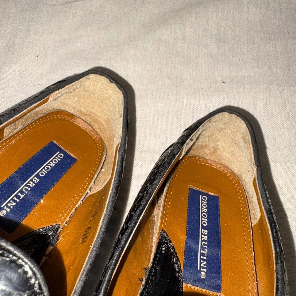 Giorgio Brutini Mens 6.5 Black Genuine Snake Skin Lion‎ Head Bit Loafers Vintage